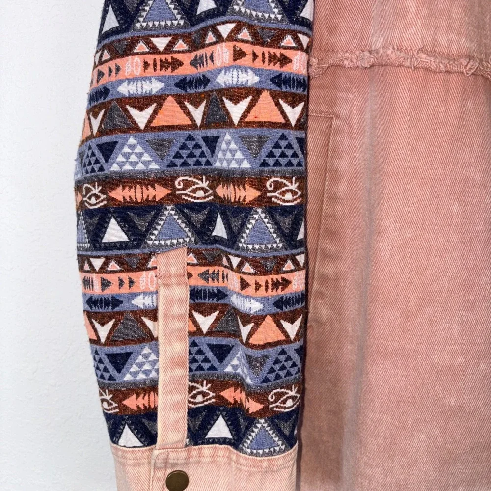 Olie & Hali  Hooded Shacket Large Peach Southwestern Distressed Boho jacket